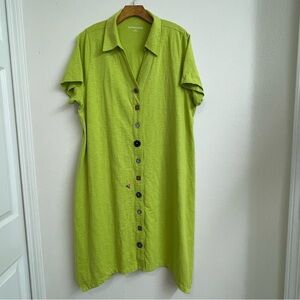 Soft Surroundings  Danielle Button Dress Plus‎ size 2X greenish yellow Pockets